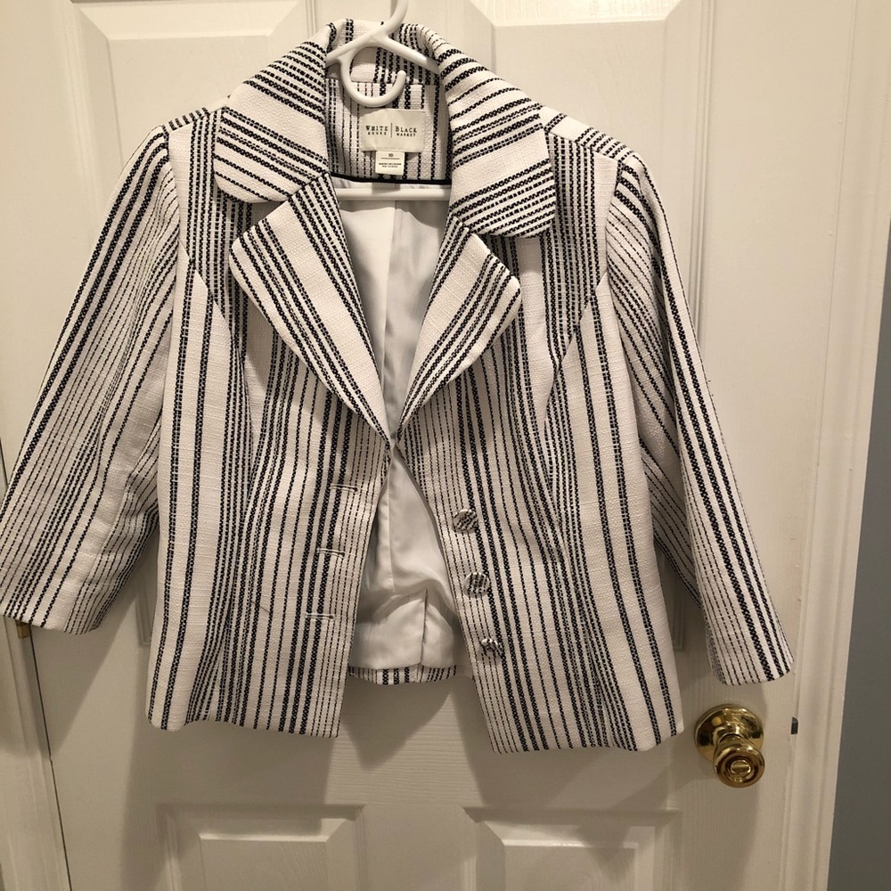 White/black pinstripe blazer
